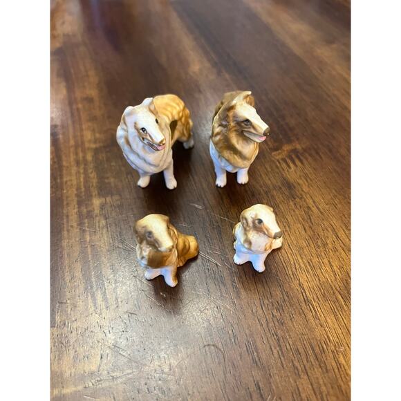 Vintage Miniature Bone China Dog Figurines Set of 4 Collie Dogs - Picture 3 of 3